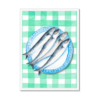 Sardine Painting on Green Gingham | Kitchen Wall Art - Framed