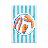 Lobster Painting on Blue Stripe | Kitchen Wall Art - Unframed