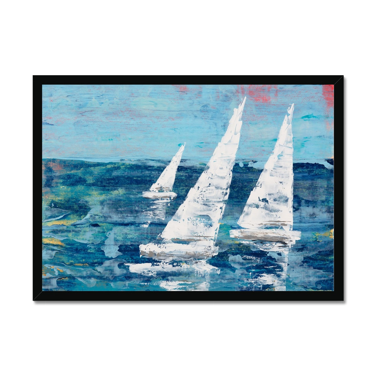 Three White Sails |Sailing Painting | Nautical Sailing Regatta Painting  - Framed