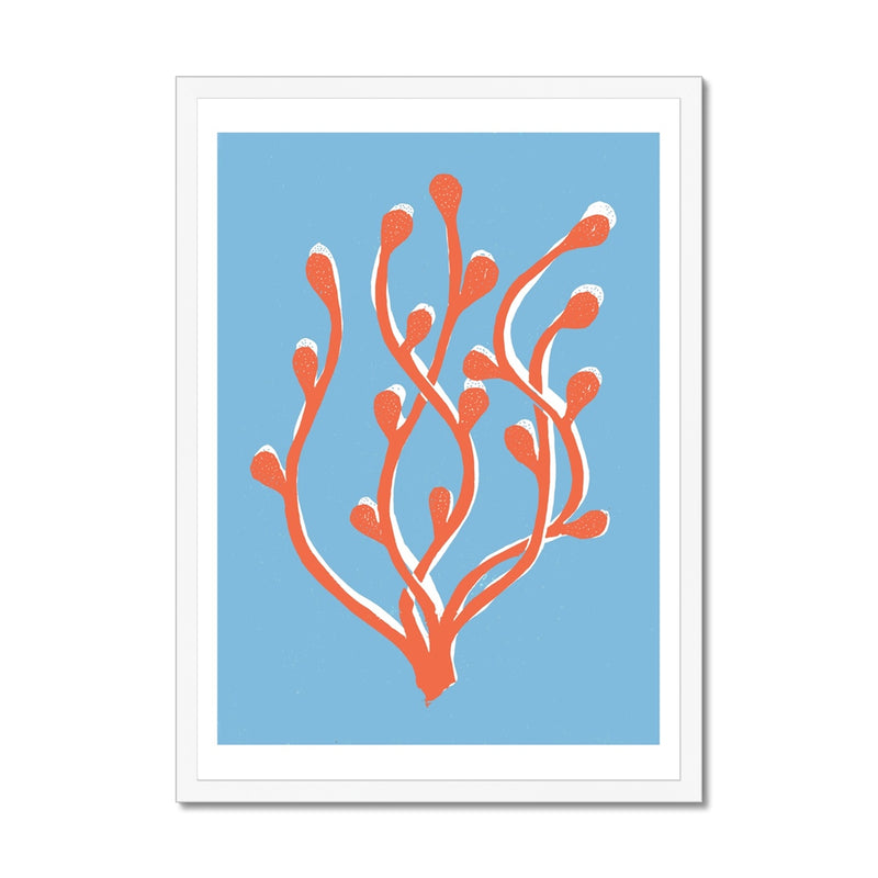 Abstract Colourful Seaweed Art Print No 2 | Coastal Graphic Wall Decor | Handcrafted Lino Cut Design - Framed