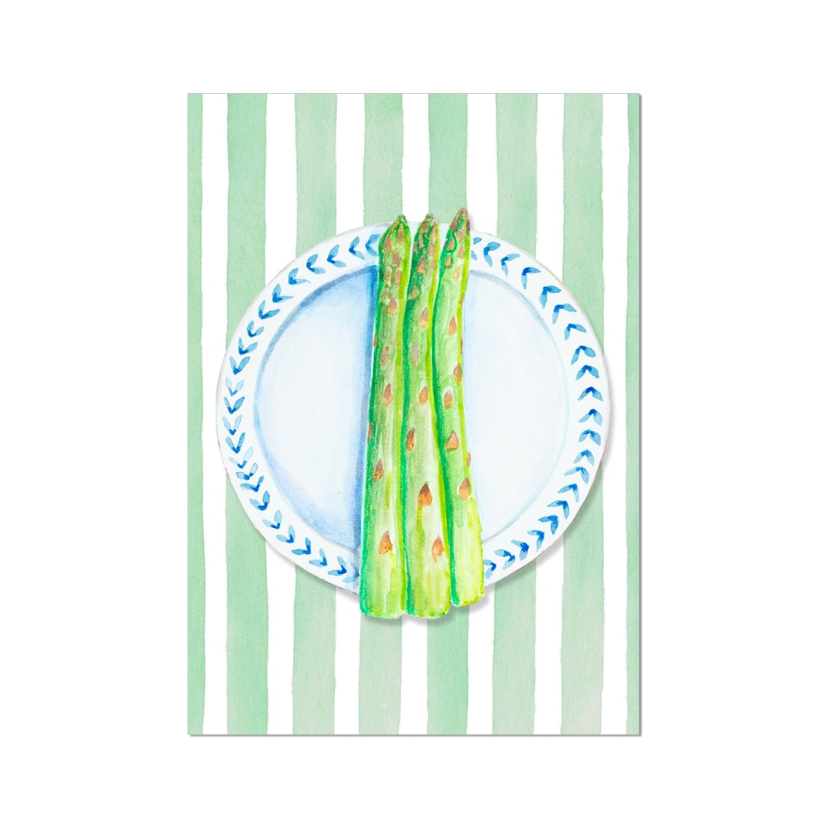 Asparagus Painting on Green Stripe | Kitchen Wall Art - Unframed