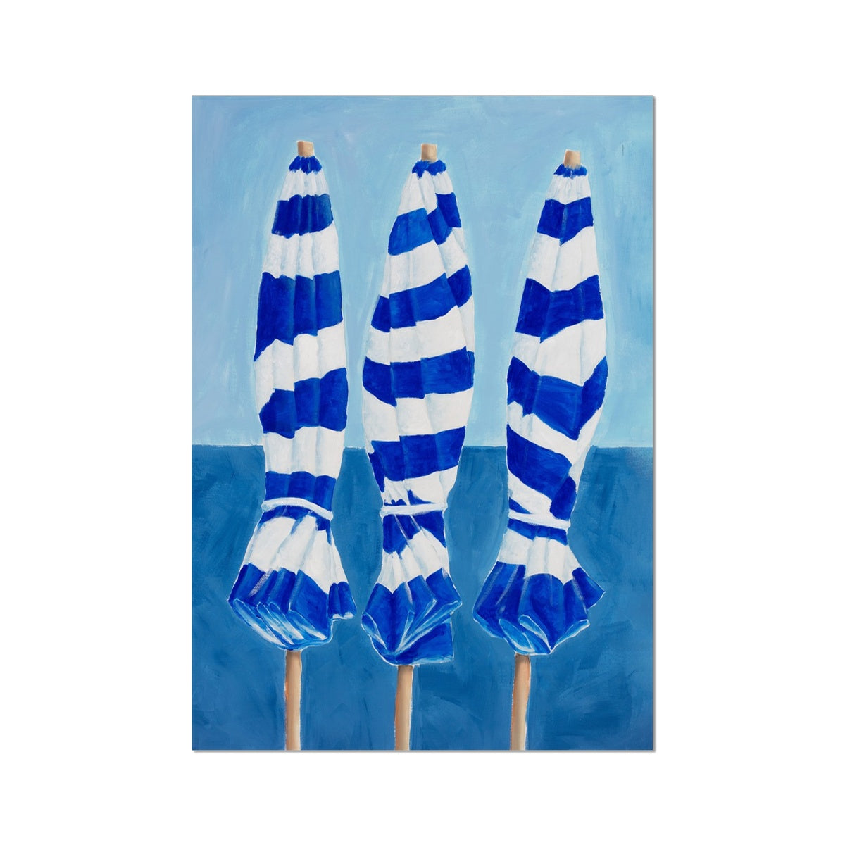 Blue and White Striped Beach Umbrellas Painting  - Unframed