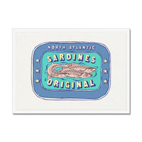 Sardine Painting | Blue & Aqua Tin of Sardine Print |Colourful  Kitchen Art - Framed