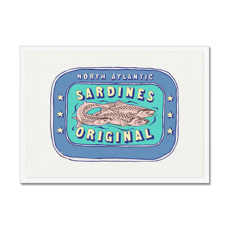 Sardine Painting | Blue & Aqua Tin of Sardine Print |Colourful  Kitchen Art - Framed