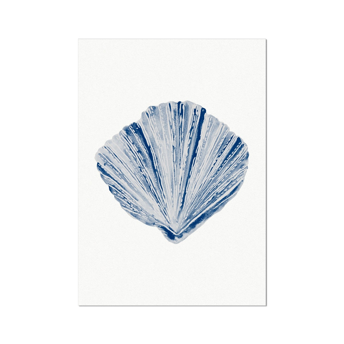 Watercolour Shell Art | Blue Fan Shell Print - Unframed