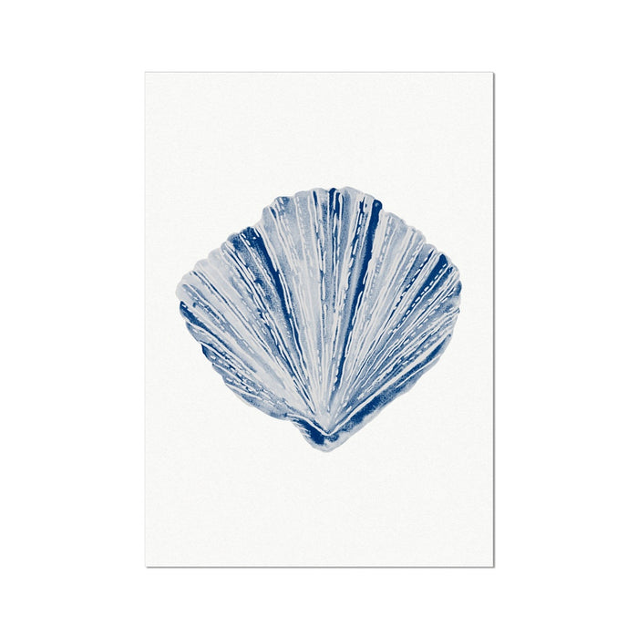 Watercolour Shell Art | Navy Blue Art | Fan Shell Print - Unframed