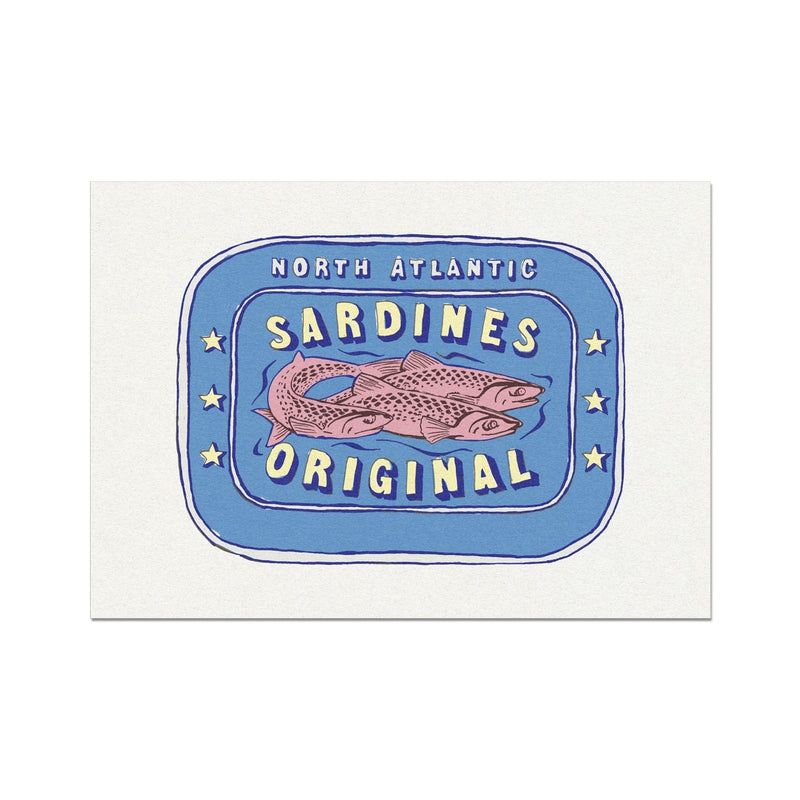 Sardine Painting | Cornish Blue Tin of Sardine Print | Colourful Kitchen Art - Unframed