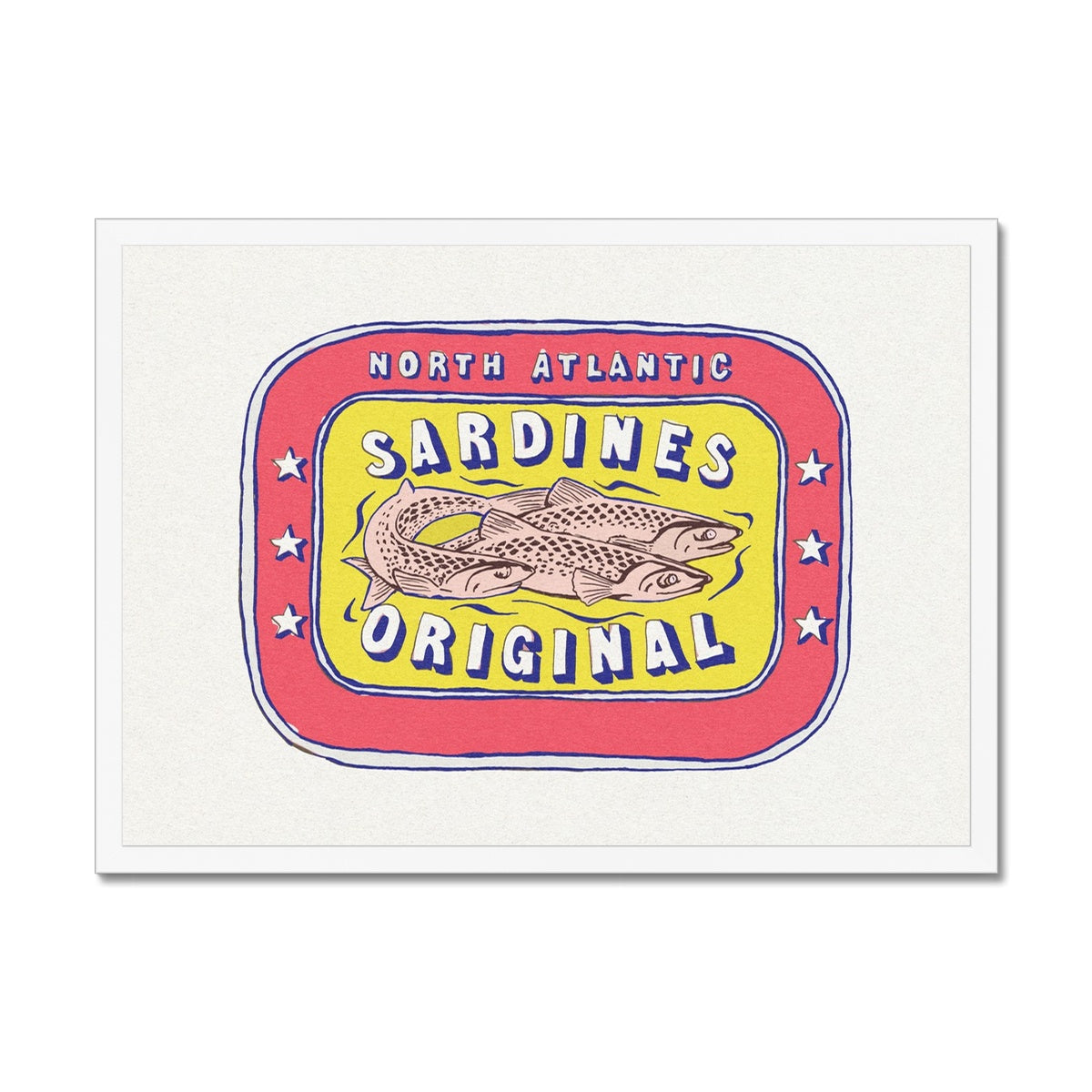 Sardine Tin Painting | Red & Yellow Tin of Sardine Print | Colourful Kitchen Art - Framed