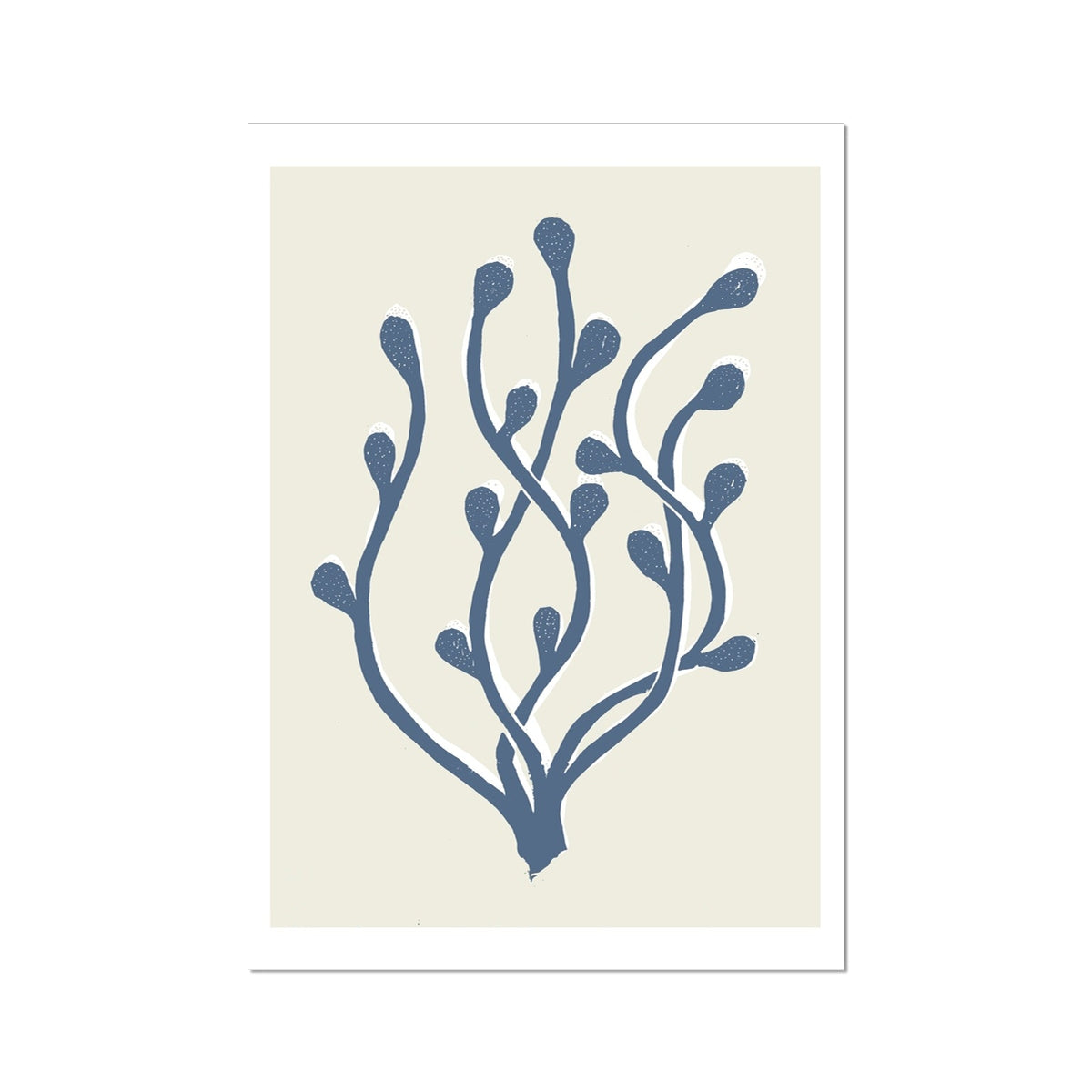 Abstract Indigo Seaweed Art Print No 2 | Coastal Graphic Wall Decor | Handcrafted Lino Cut Design - Unframed