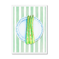 Asparagus Painting on Green Stripe | Kitchen Wall Art - Framed