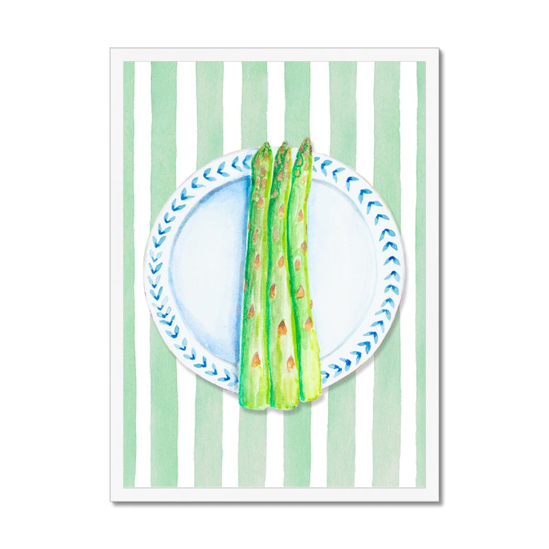 Asparagus Painting on Green Stripe | Kitchen Wall Art - Framed