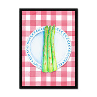 Asparagus Painting on Red Gingham | Kitchen Wall Art - Framed