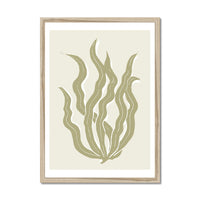 Abstract Neutral Seaweed Art Print No 3 | Coastal Graphic Wall Decor | Handcrafted Lino Cut Design - Framed