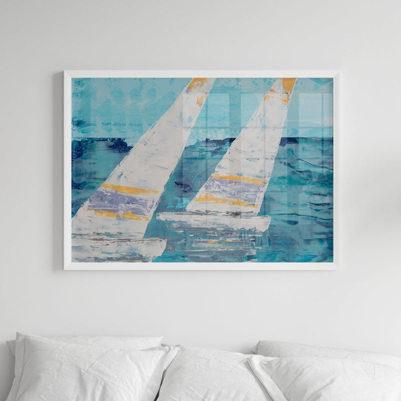 Two White Sails |Sailing Painting | Nautical Sailing Regatta Painting  - Framed