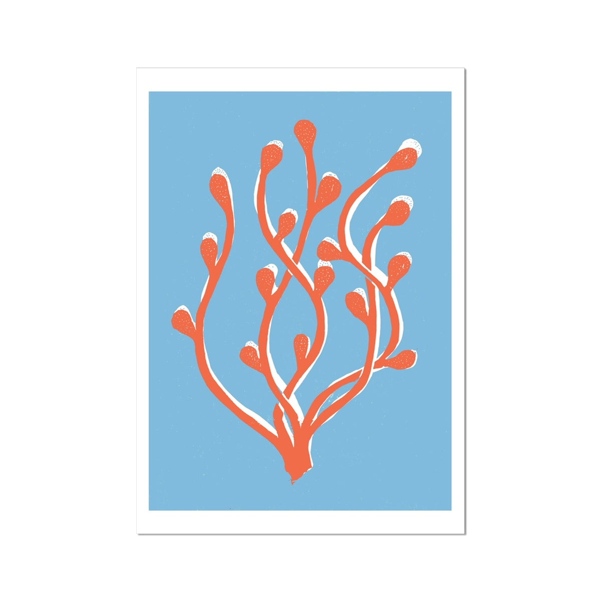 Abstract Colourful Seaweed Art Print No 2 | Coastal Graphic Wall Decor | Handcrafted Lino Cut Design - Unframed