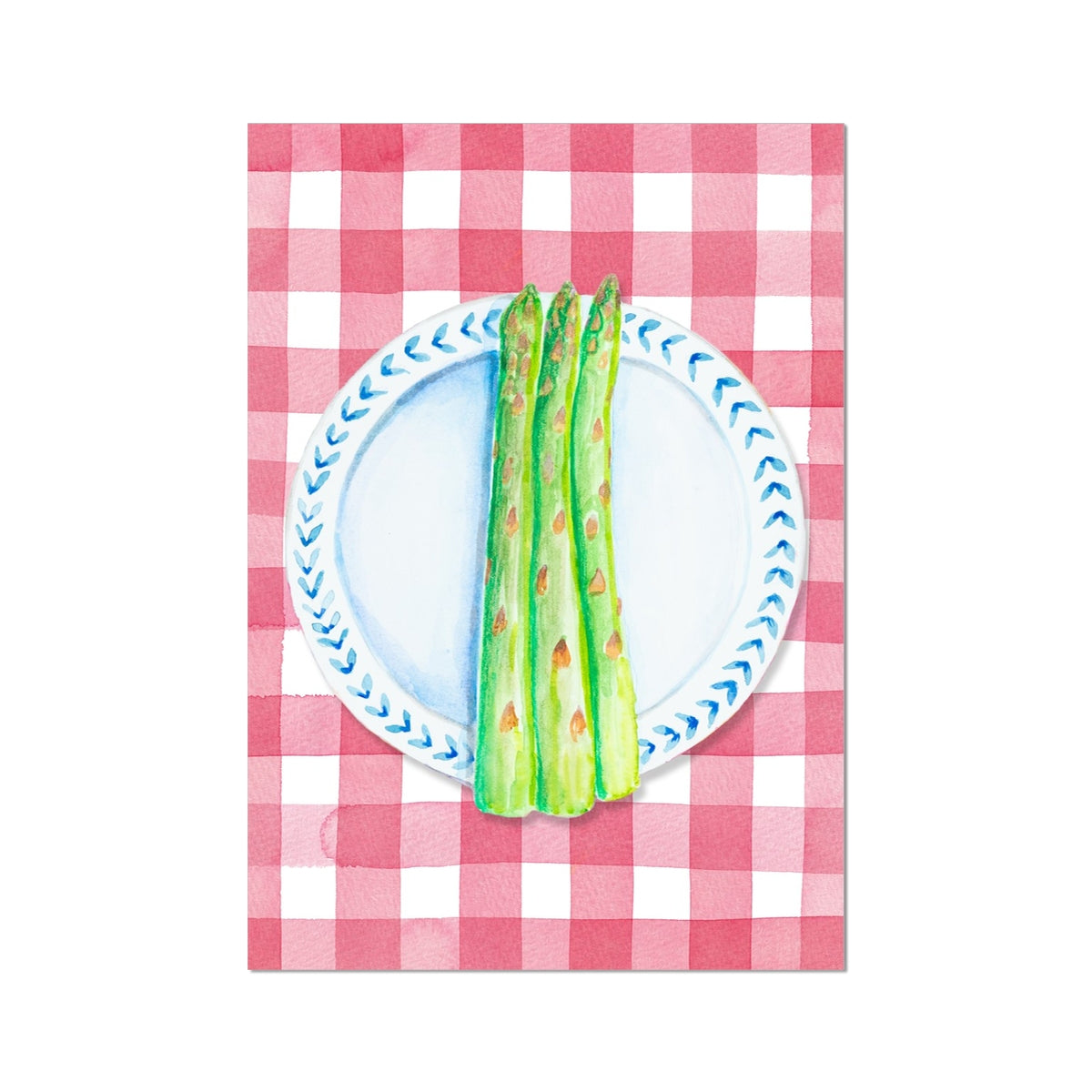 Asparagus Painting on Red Gingham | Kitchen Wall Art- Unframed