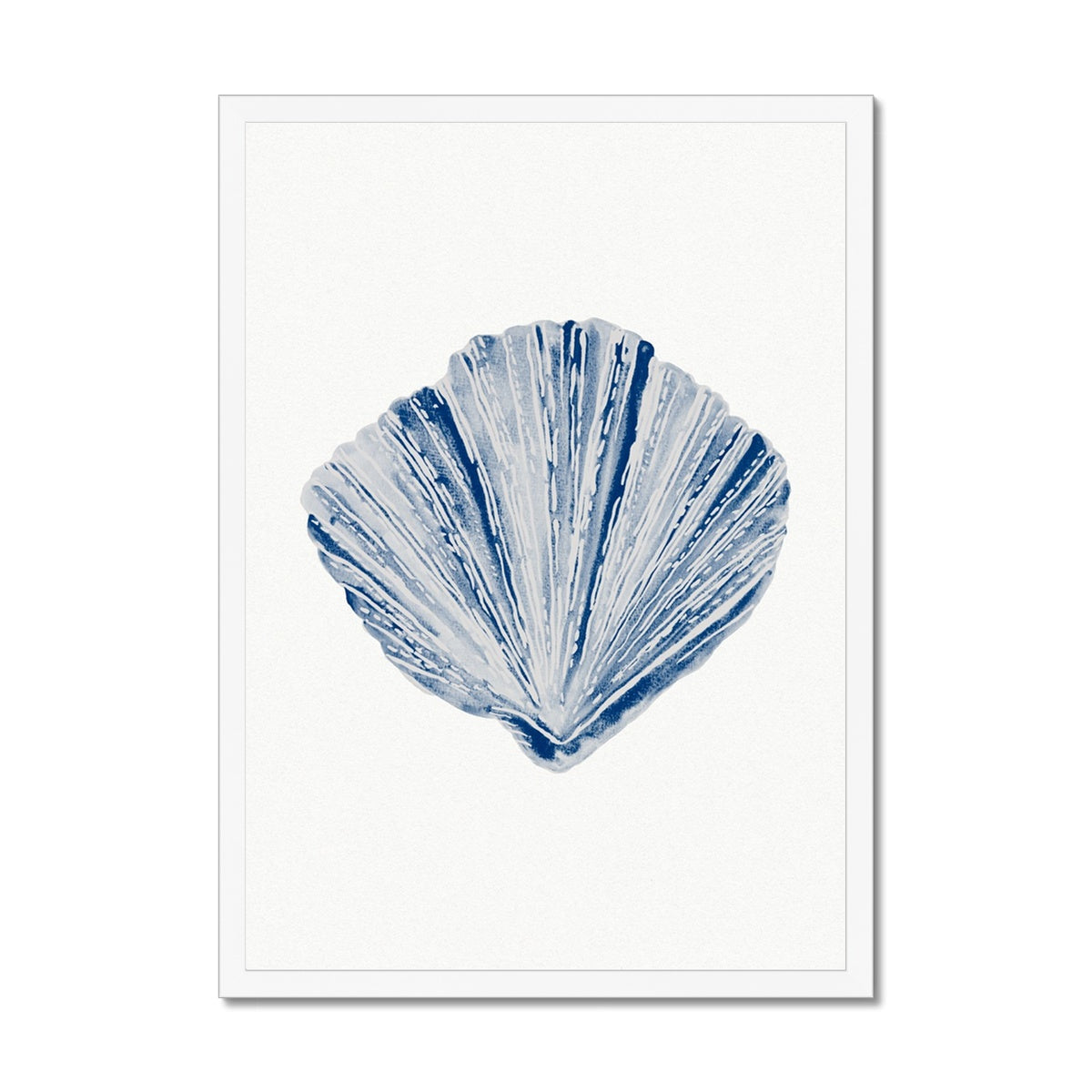 Watercolour Shell Art | Blue Fan Shell Print  - Framed