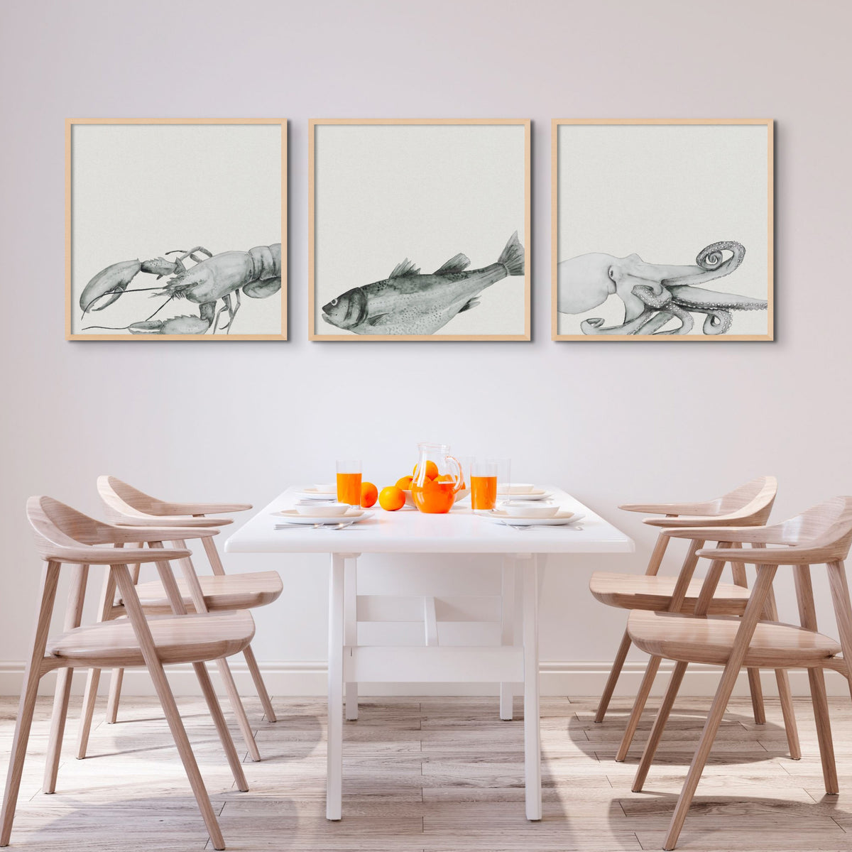 Ink Wash Lobster Art Print | Square Format - Framed