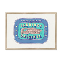 Sardine Painting | Blue & Aqua Tin of Sardine Print |Colourful  Kitchen Art - Framed