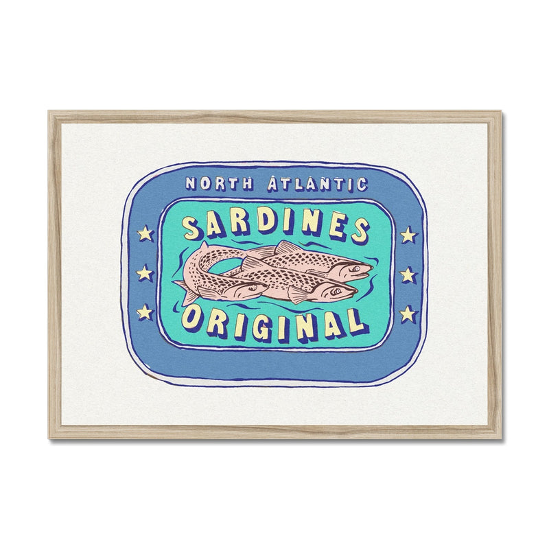 Sardine Painting | Blue & Aqua Tin of Sardine Print |Colourful  Kitchen Art - Framed