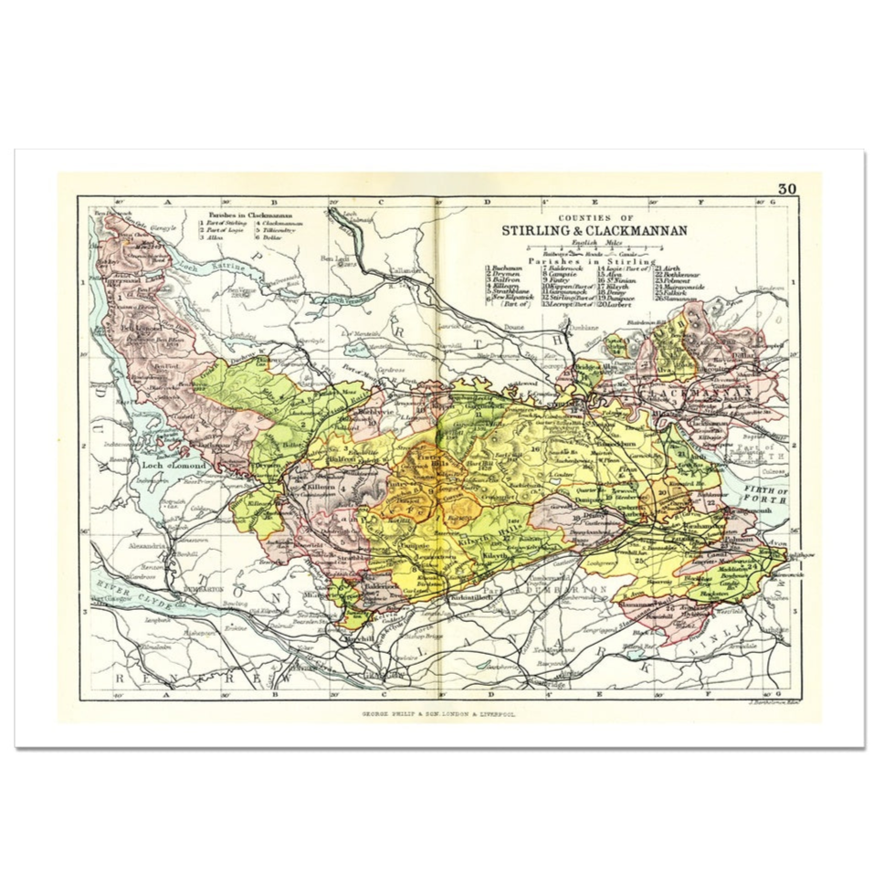 Stirling and Clackmannanshire Map Print - Unframed