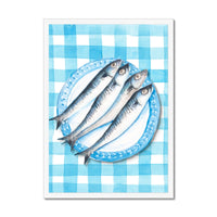 Sardine Painting on Blue Gingham | Kitchen Wall Art - Framed