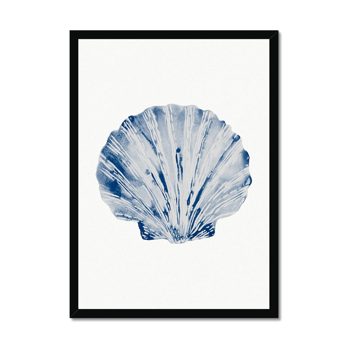 Watercolour Shell Art | Blue Art Scallop Shell Print - Framed