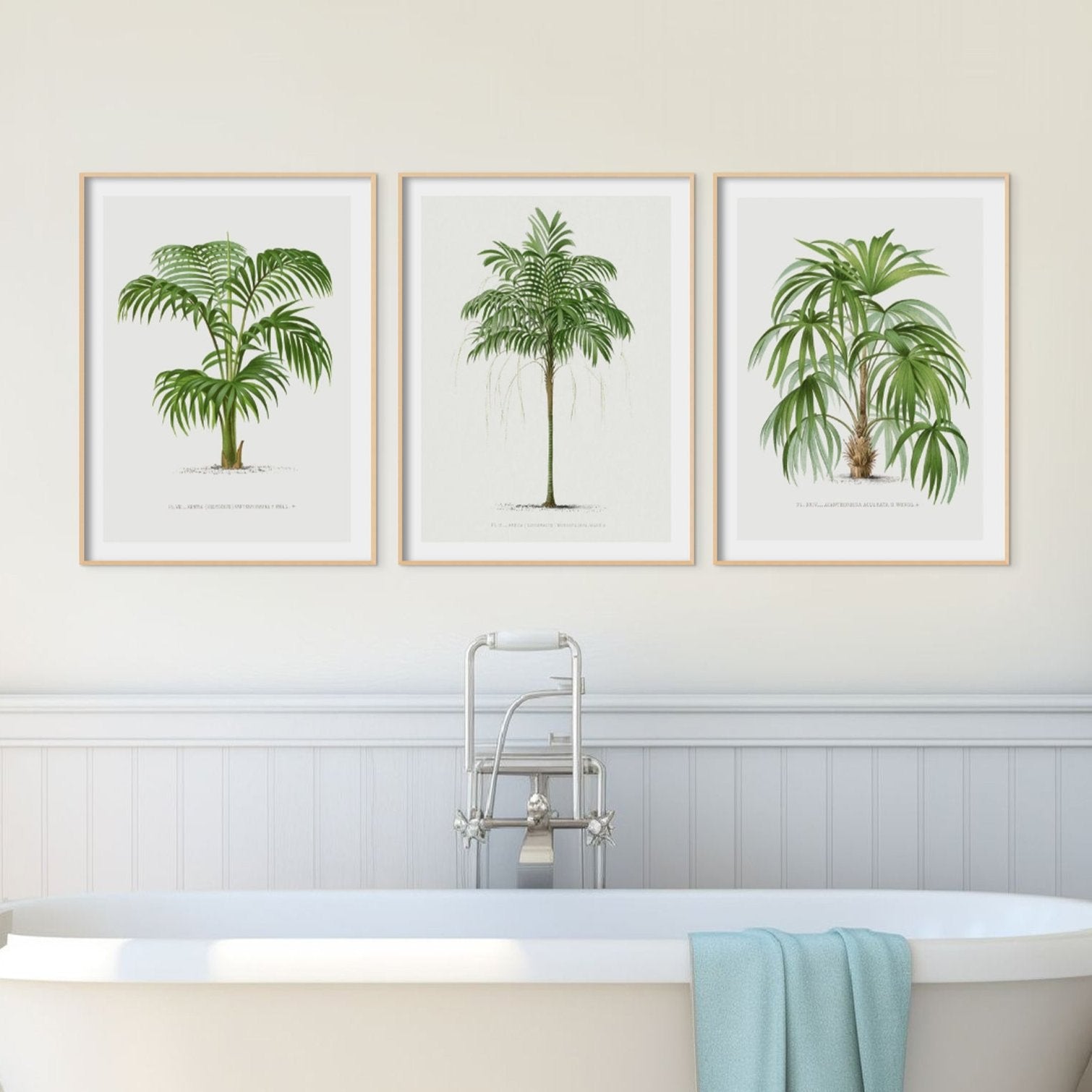 Pair of framed brilliant colored palm tree popular prints 30