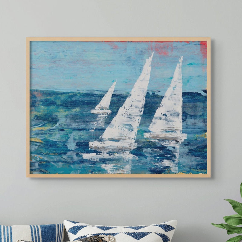 Three White Sails |Sailing Painting | Nautical Sailing Regatta Painting  - Unframed