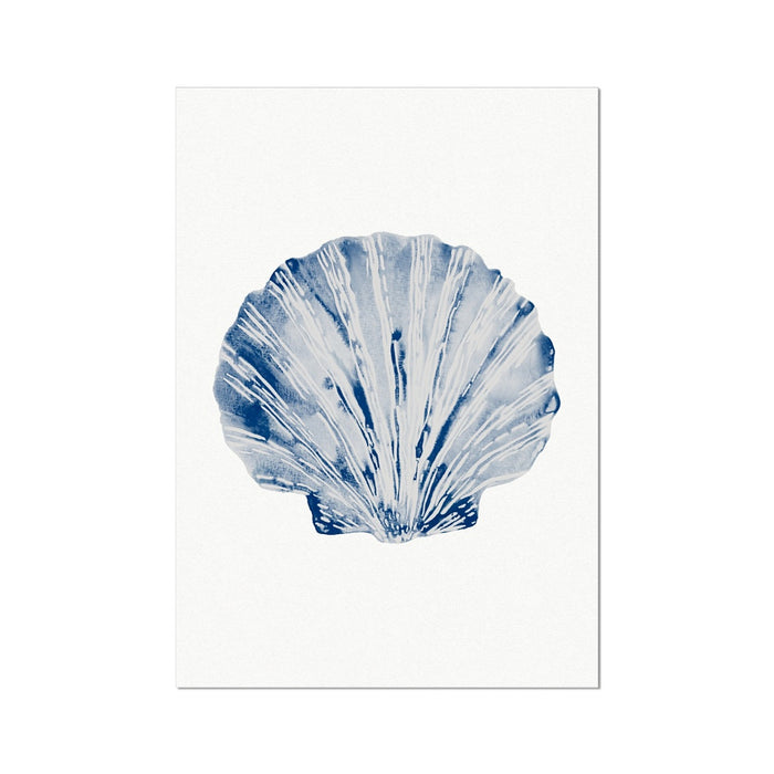 Watercolour Shell Art | Navy Blue Art | Scallop Shell Print - Unframed