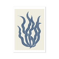 Abstract Indigo Seaweed Art Print No 3 | Coastal Graphic Wall Decor | Handcrafted Lino Cut Design - Unframed