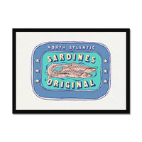 Sardine Painting | Blue & Aqua Tin of Sardine Print |Colourful  Kitchen Art - Framed