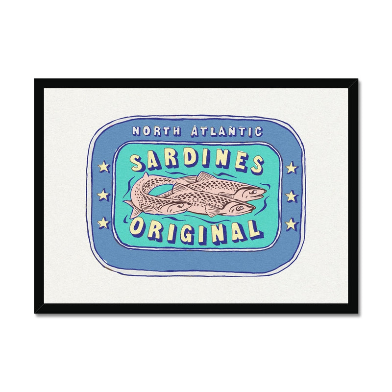 Sardine Painting | Blue & Aqua Tin of Sardine Print |Colourful  Kitchen Art - Framed