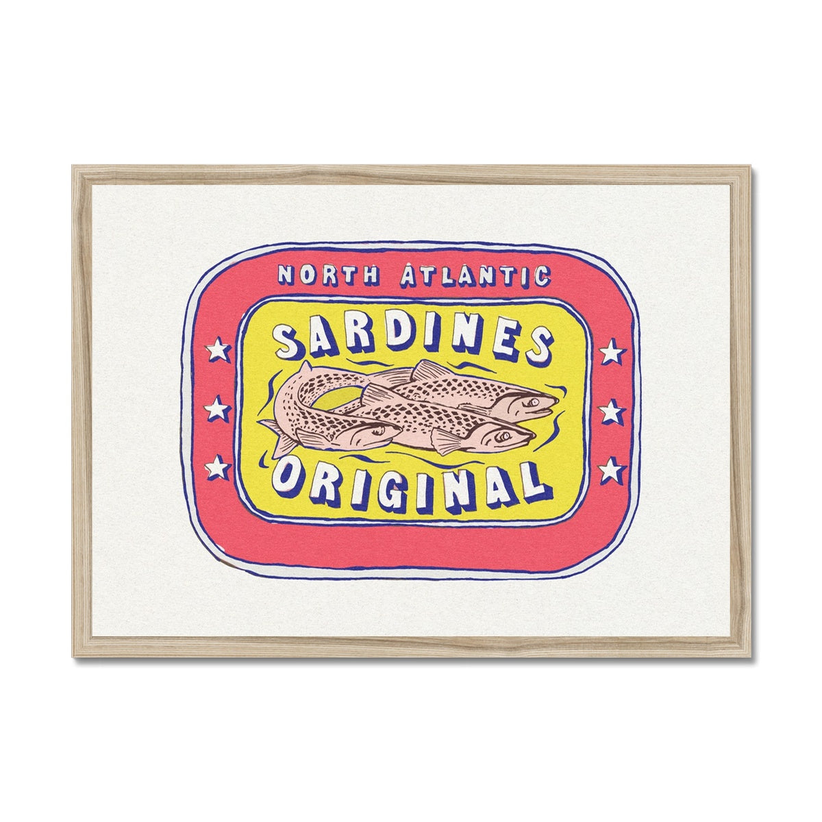 Sardine Tin Painting | Red & Yellow Tin of Sardine Print | Colourful Kitchen Art - Framed