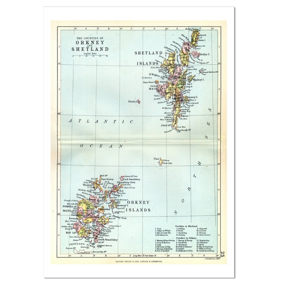 Orkney and Shetland Islands Map Print - Unframed