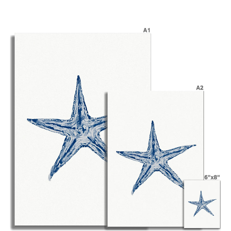 Watercolour Shell Art |  Blue Art Starfish Print - Unframed