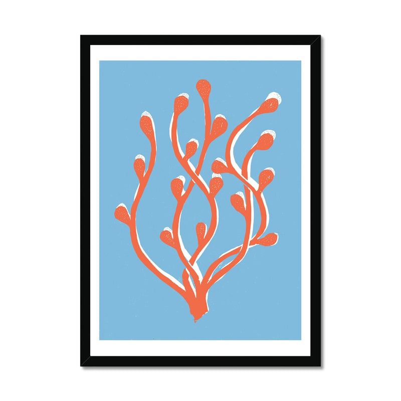 Abstract Colourful Seaweed Art Print No 2 | Coastal Graphic Wall Decor | Handcrafted Lino Cut Design - Framed