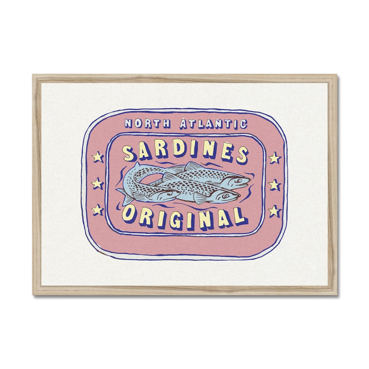 Sardine Painting | Pink Tin of Sardine Print |Colourful  Kitchen Art - Framed