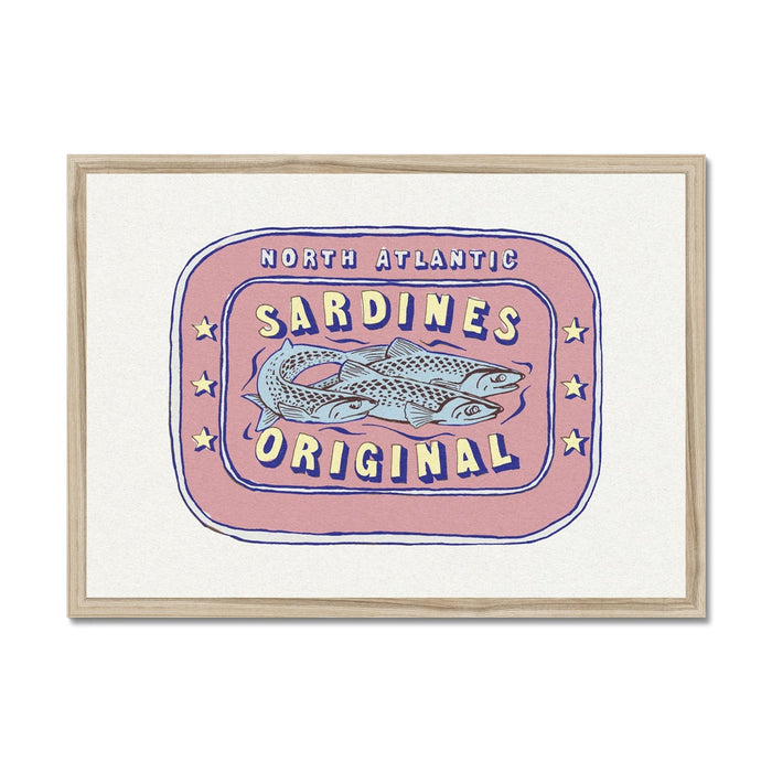 Sardine Painting | Pink Tin of Sardine Print |Colourful  Kitchen Art - Framed