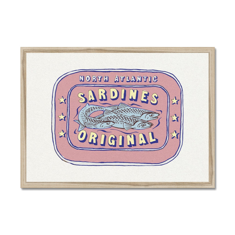 Sardine Painting | Pink Tin of Sardine Print |Colourful  Kitchen Art - Framed