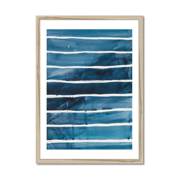 Sea Blue Wave Art 1 | Abstract Lines Painting - Framed