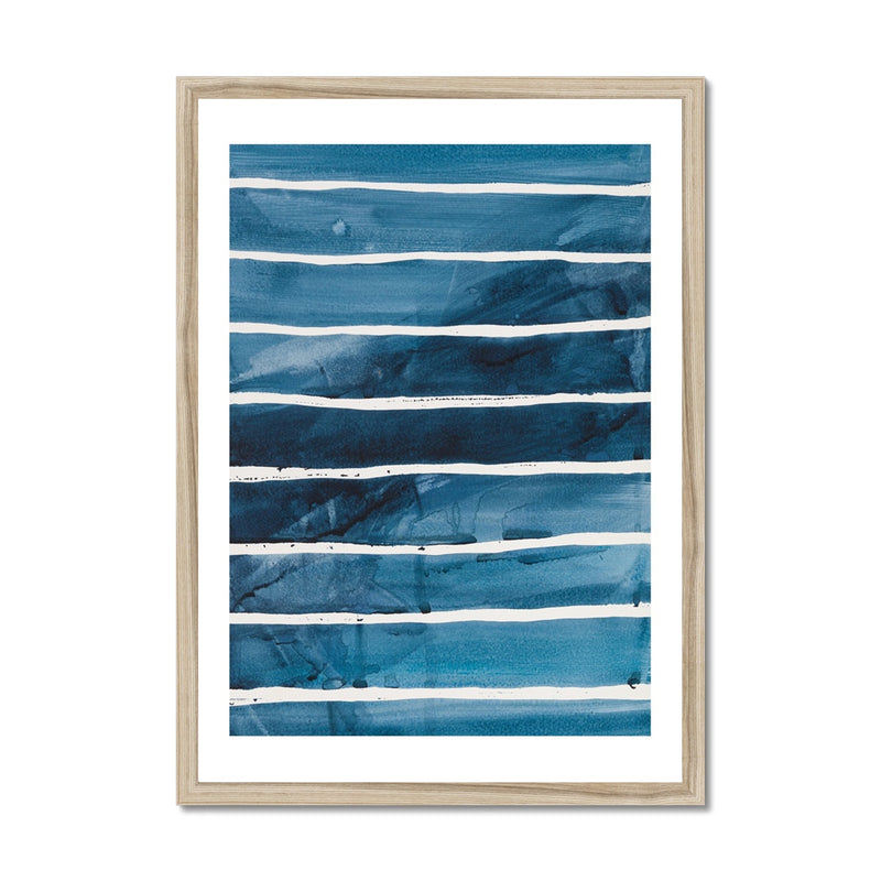 Sea Blue Wave Art 1 | Abstract Lines Painting - Framed