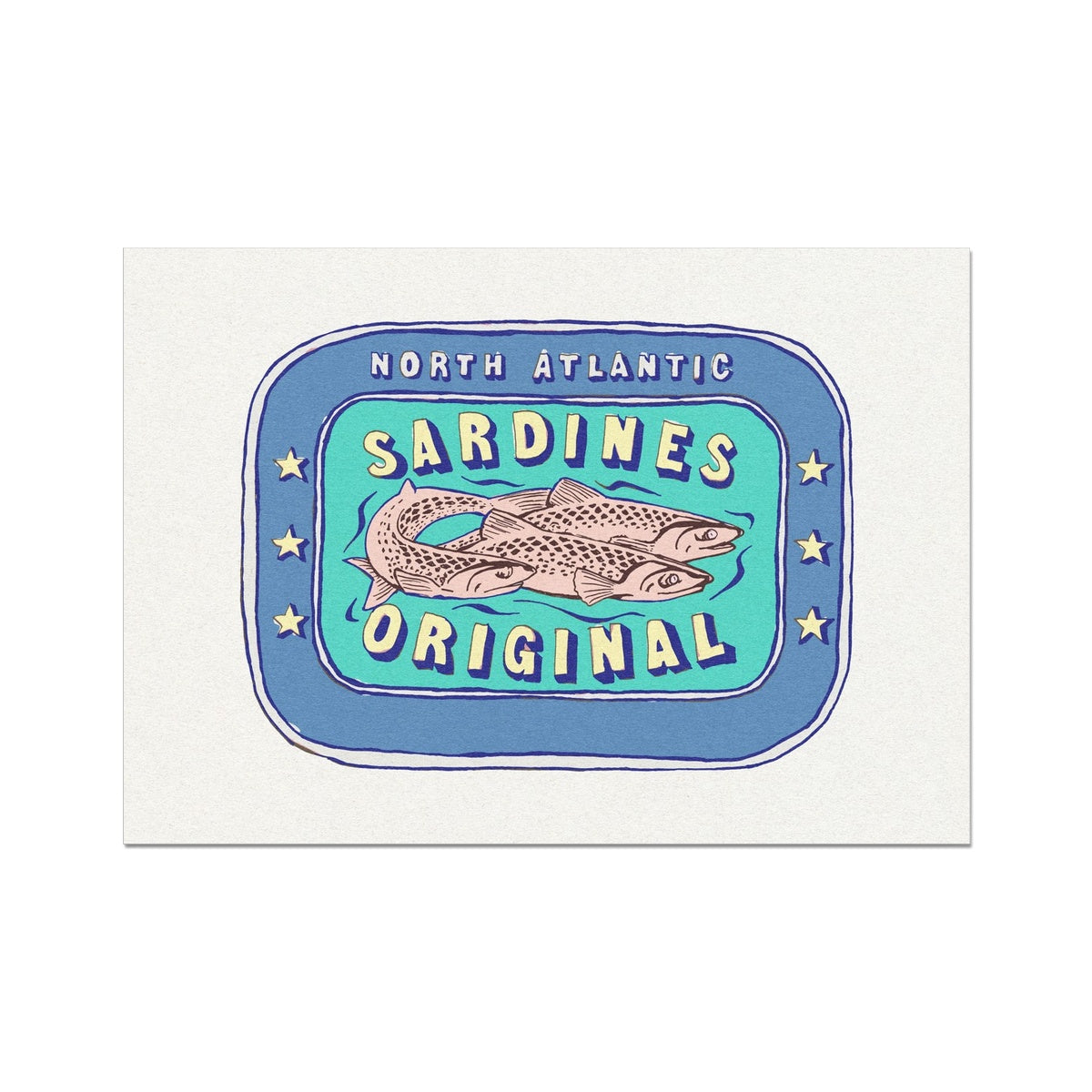 Sardine Painting | Blue & Aqua Tin of Sardine Print | Kitchen Art - Unframed