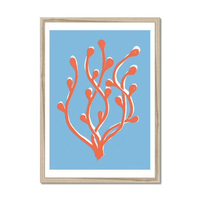 Abstract Colourful Seaweed Art Print No 2 | Coastal Graphic Wall Decor | Handcrafted Lino Cut Design - Framed