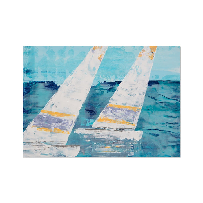 Two White Sails Print | Sailing Painting | Nautical Sailing Regatta Painting  - Unframed