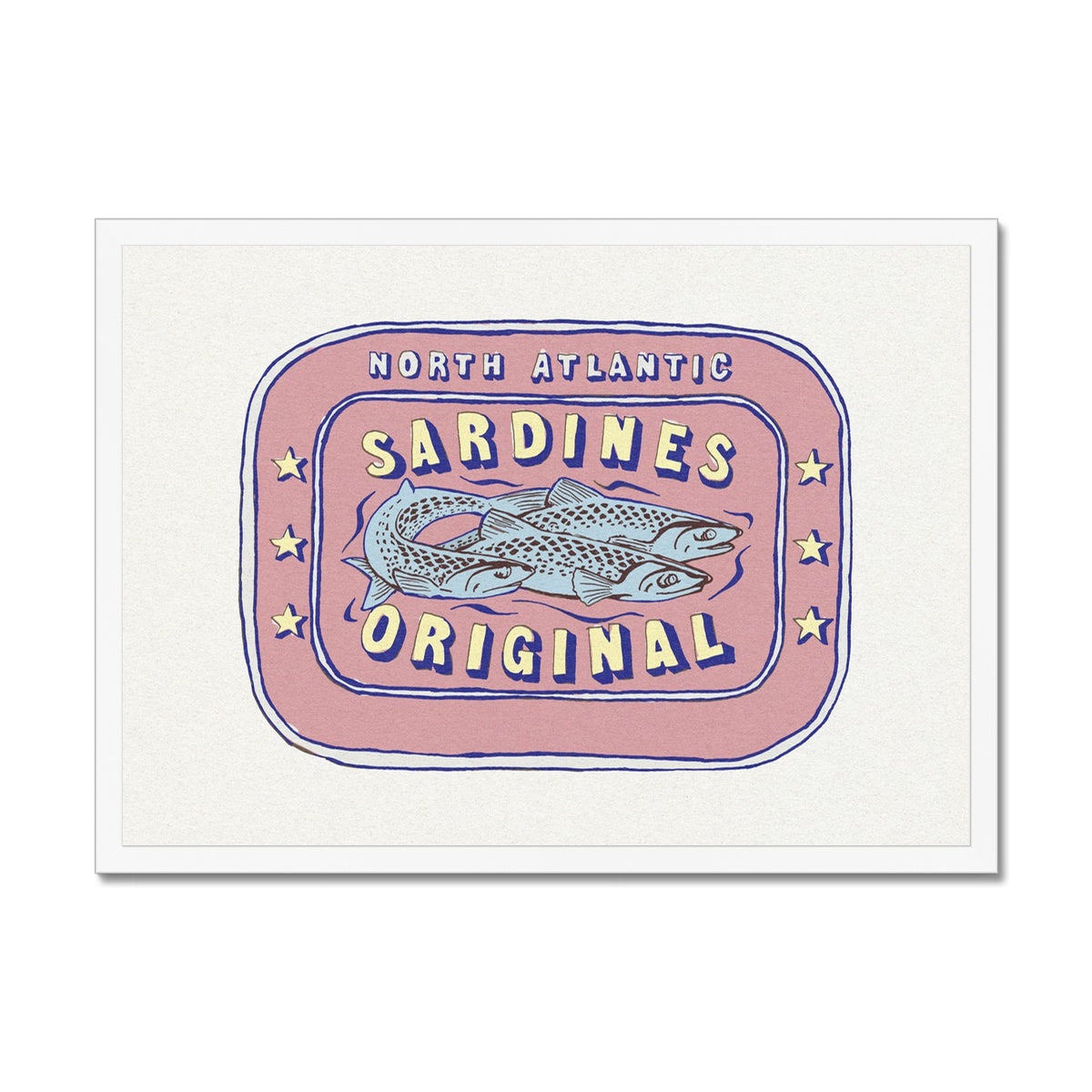 Sardine Painting | Pink Tin of Sardine Print |Colourful  Kitchen Art - Framed