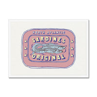 Sardine Painting | Pink Tin of Sardine Print |Colourful  Kitchen Art - Framed