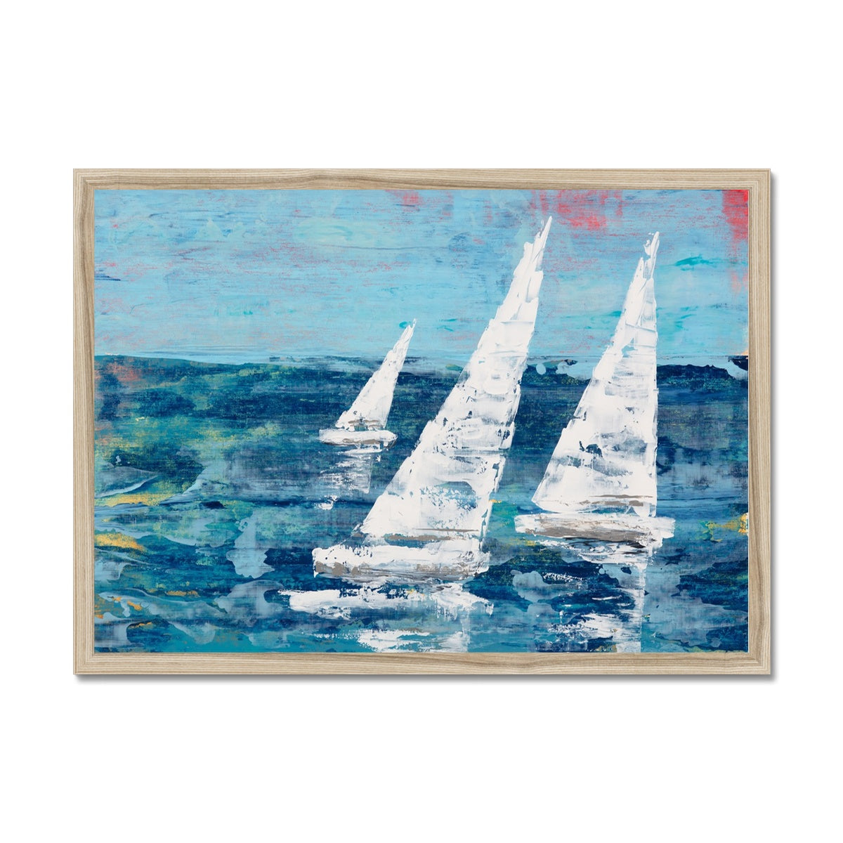 Three White Sails |Sailing Painting | Nautical Sailing Regatta Painting  - Framed