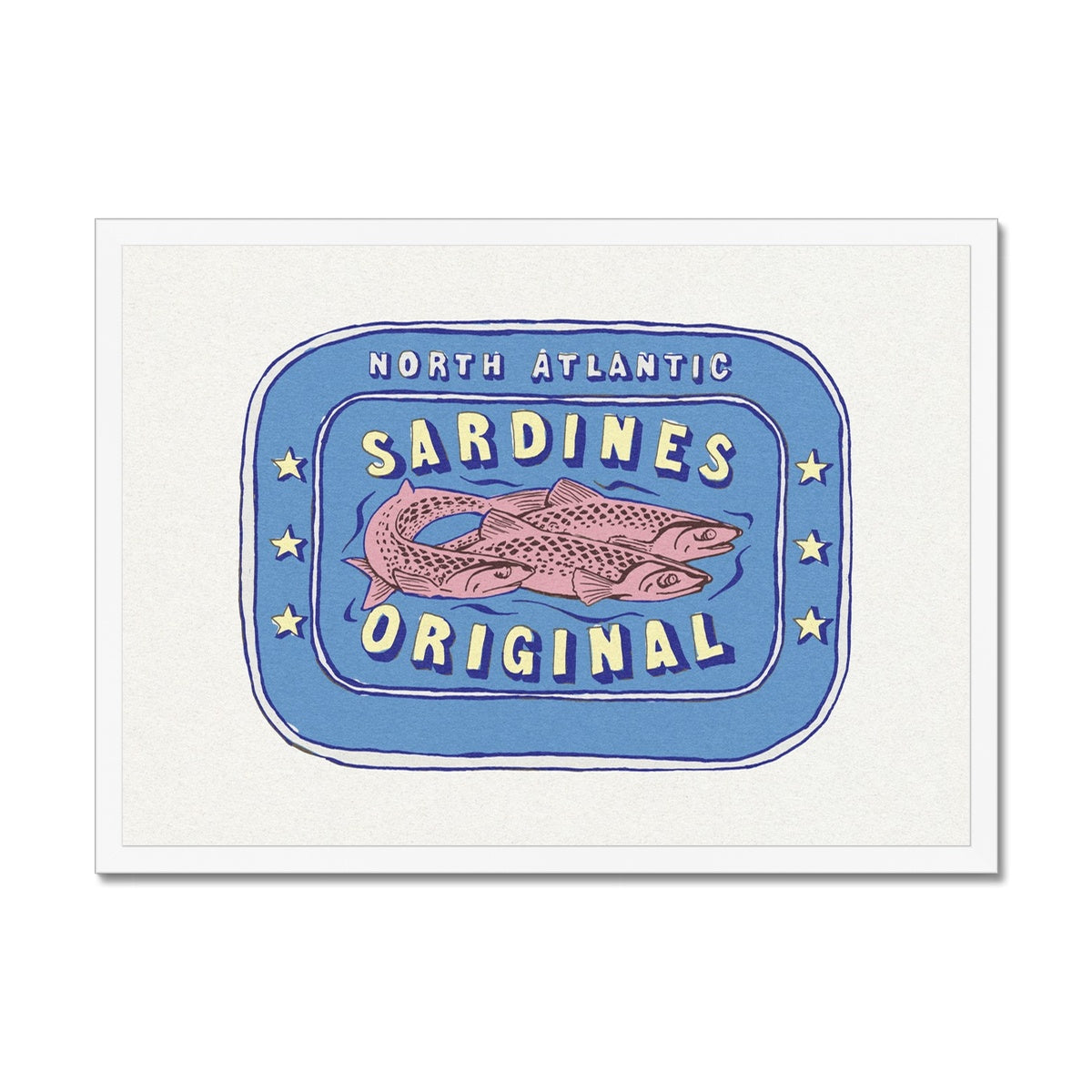 Sardine Painting | Cornish Blue Tin of Sardine Print | Colourful Kitchen Art - Framed