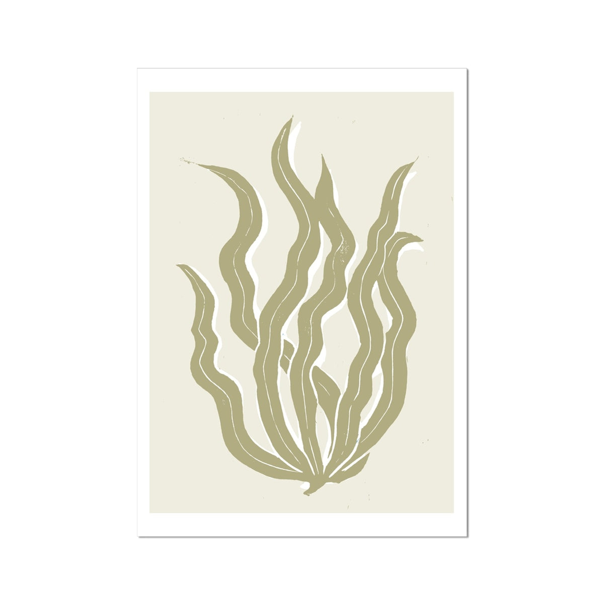 Abstract Neutral Seaweed Art Print No 3 | Coastal Graphic Wall Decor | Handcrafted Lino Cut Design - Unframed